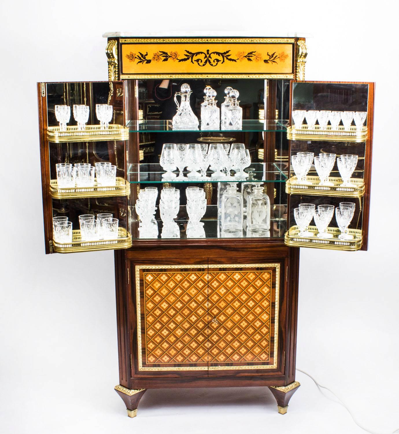 Marquetry Vintage Louis XVI Revival Parquetry Cocktail Cabinet Dry Bar