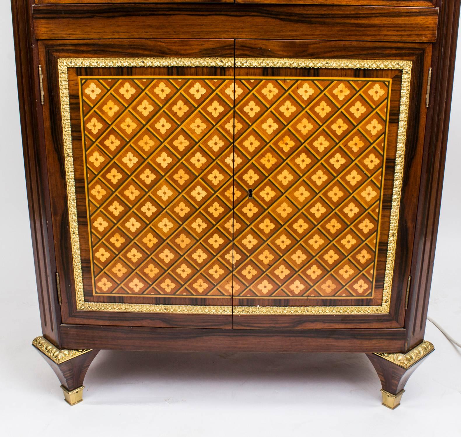 Rosewood Vintage Louis XVI Revival Parquetry Cocktail Cabinet Dry Bar