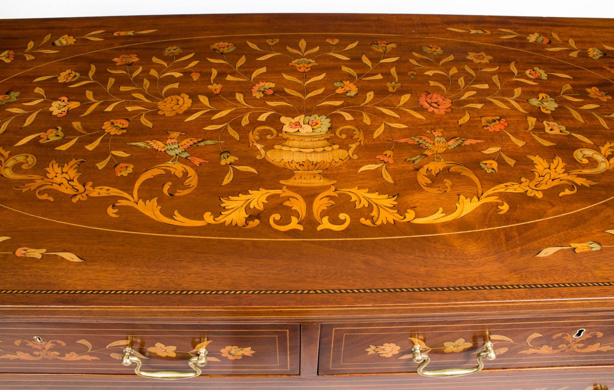 Early 20th Century Dutch Floral Marquetry Mahogany Chest In Excellent Condition In London, GB