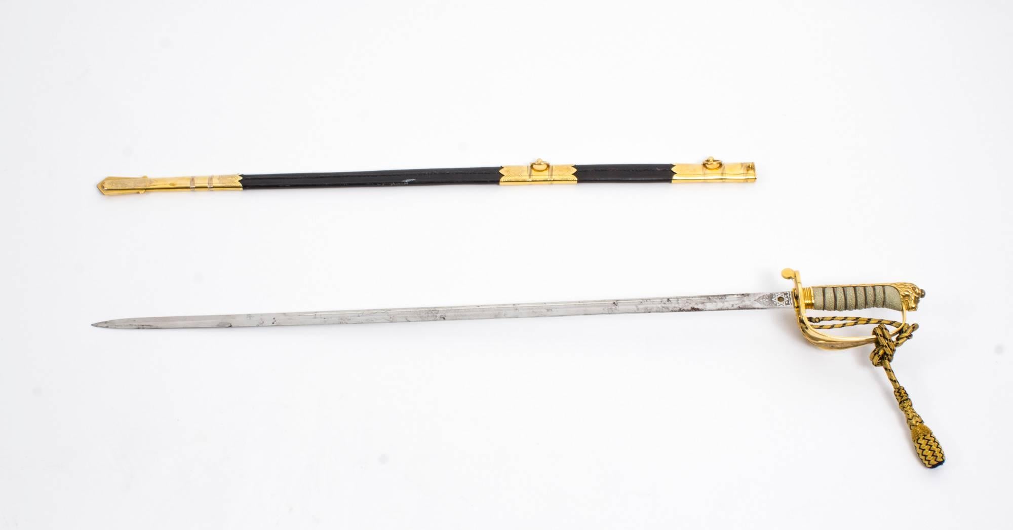 Antique Royal Navy Officers Sword by Gieves, circa 1910 In Excellent Condition In London, GB