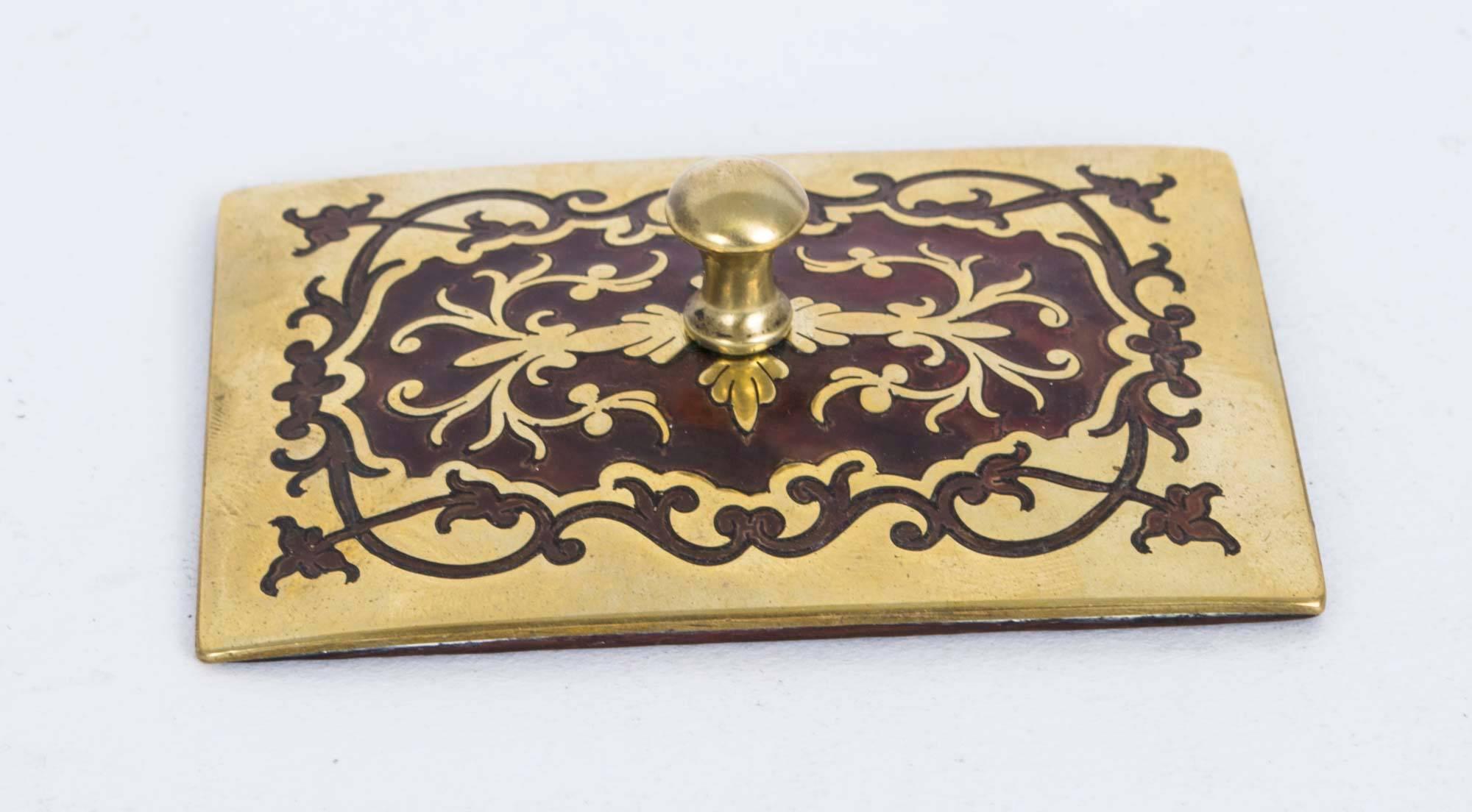 19th Century French Boulle Cut Brass Inlaid Inkstand 3