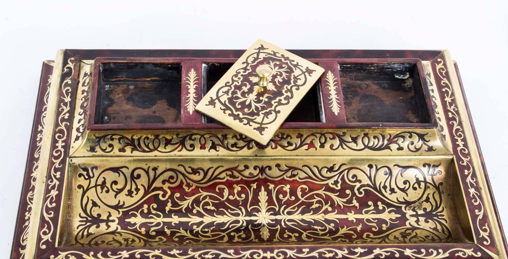 19th Century French Boulle Cut Brass Inlaid Inkstand 1