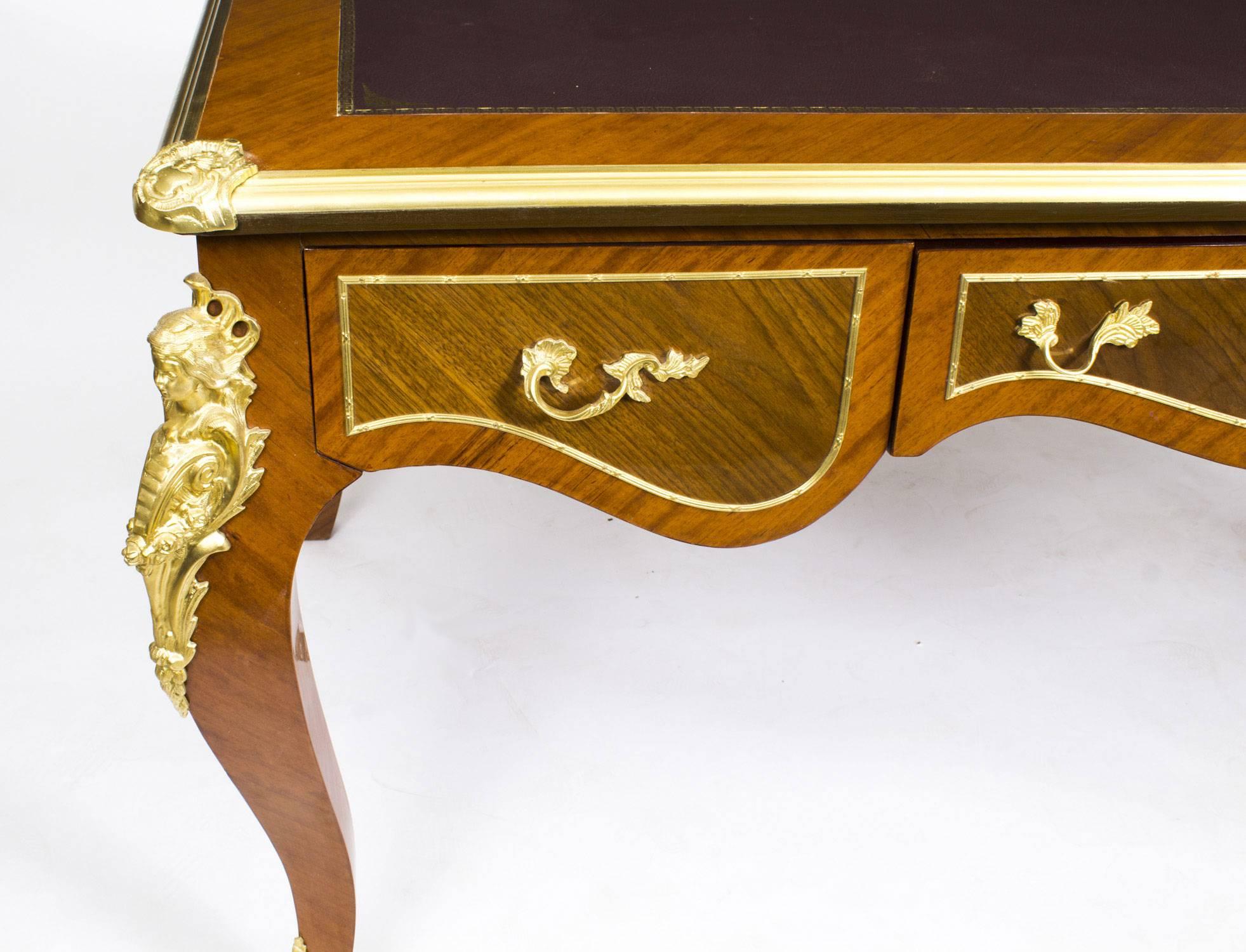 Vintage Louis Revival Kingwood Bureau Plat Writing Table Desk 1