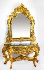 Vintage Louis Revival Carved Giltwood Console Table Mirror 20th Century