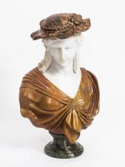 Early 20th Century Carrara Marble Art Nouveau Portrait Bust