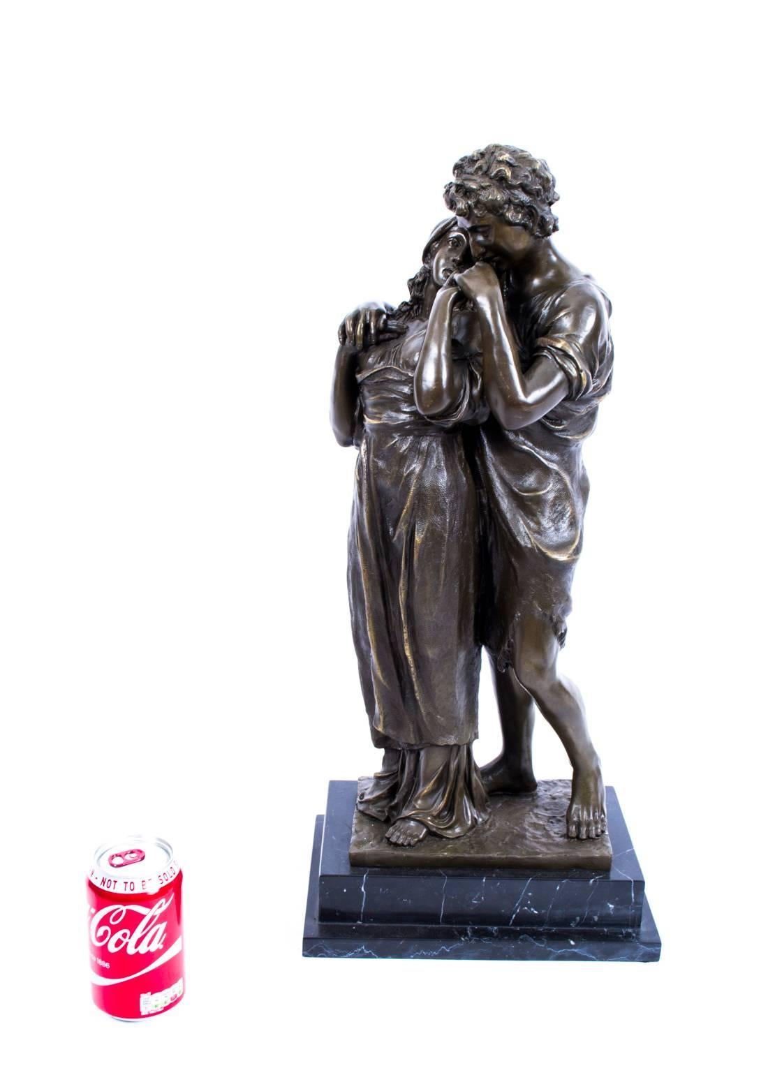 Large Bronze Classical Lovers Sculpture on Marble Base 5