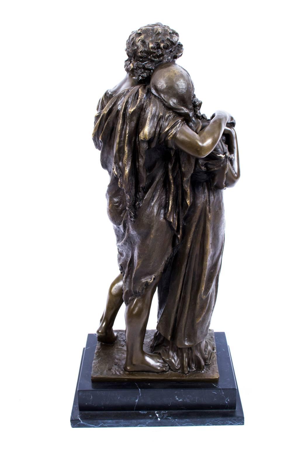 Large Bronze Classical Lovers Sculpture on Marble Base 2