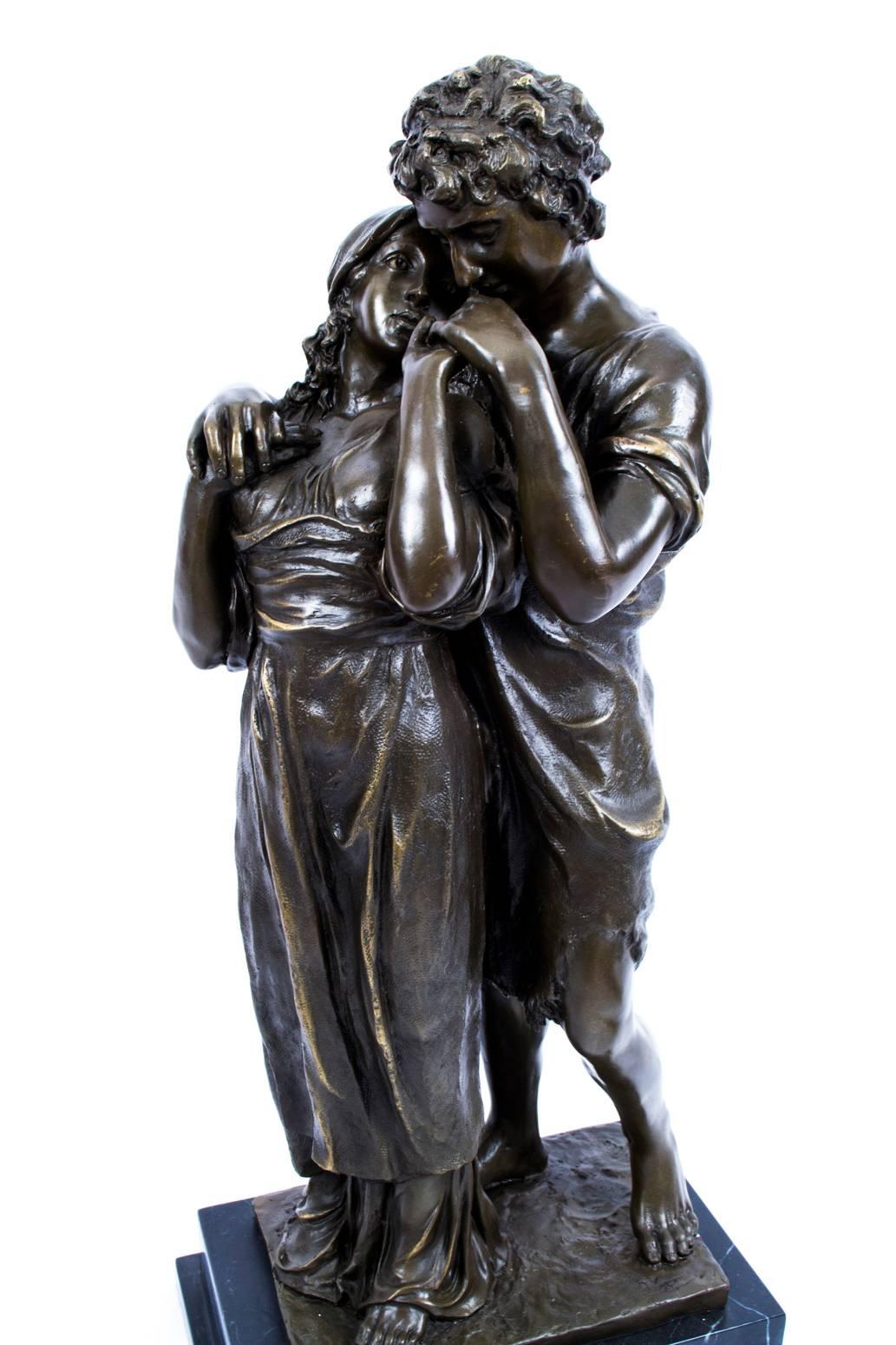 Large Bronze Classical Lovers Sculpture on Marble Base In Excellent Condition In London, GB