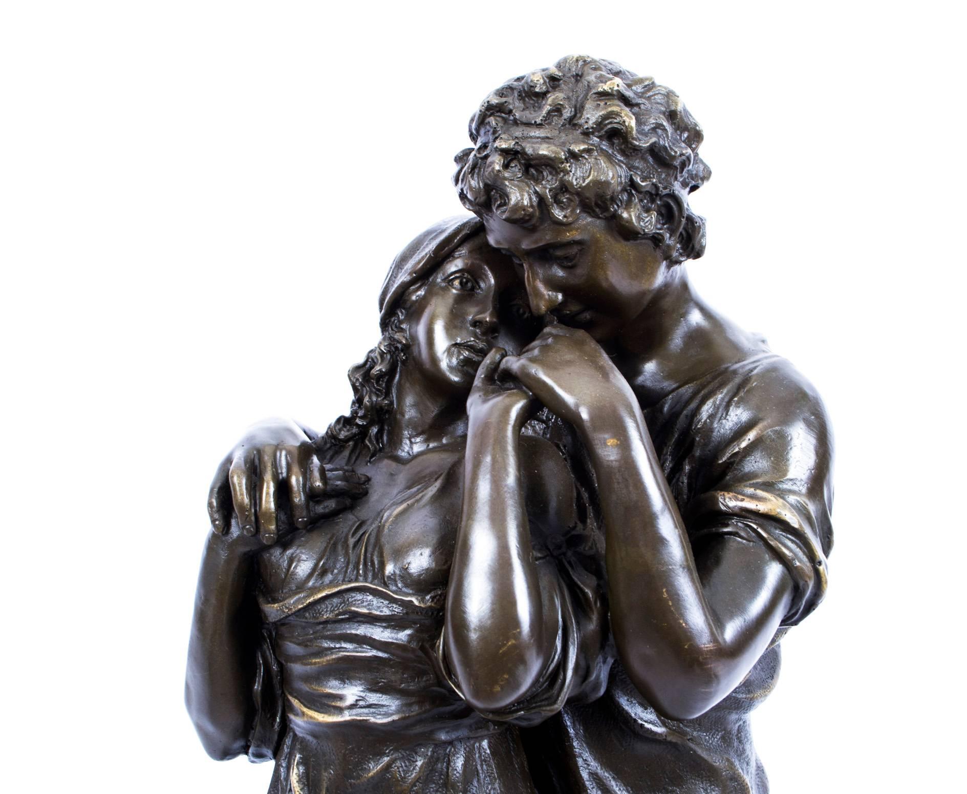 Large Bronze Classical Lovers Sculpture on Marble Base 1
