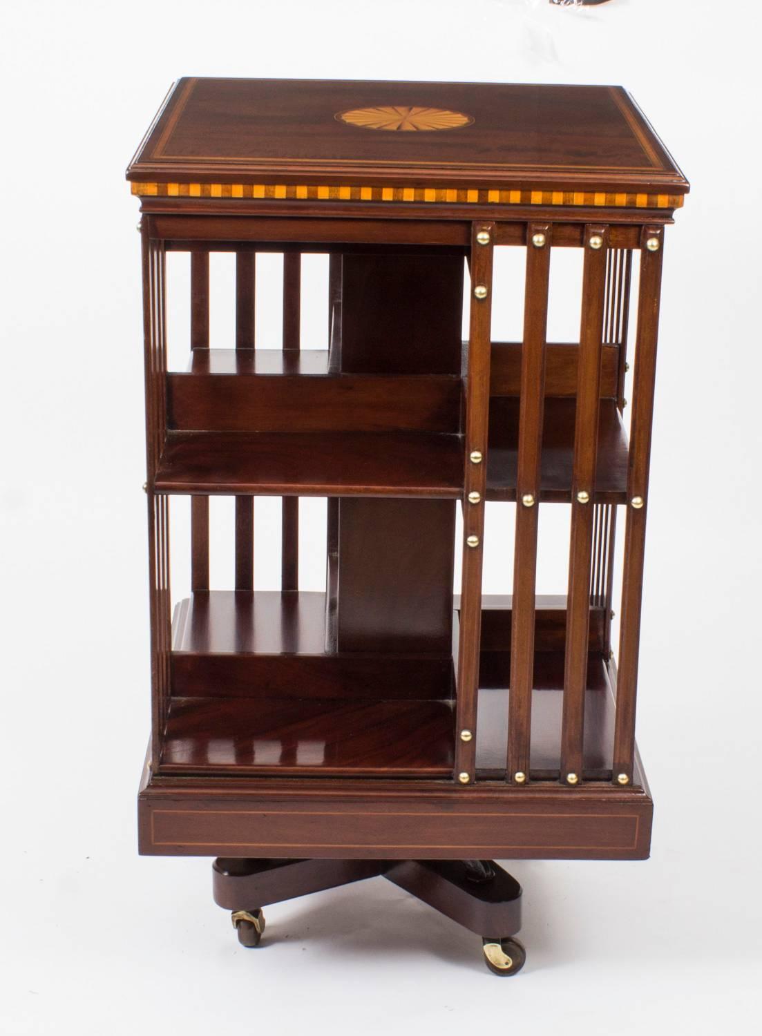 English  Edwardian Inlaid Mahogany Revolving Bookcase 19th Century