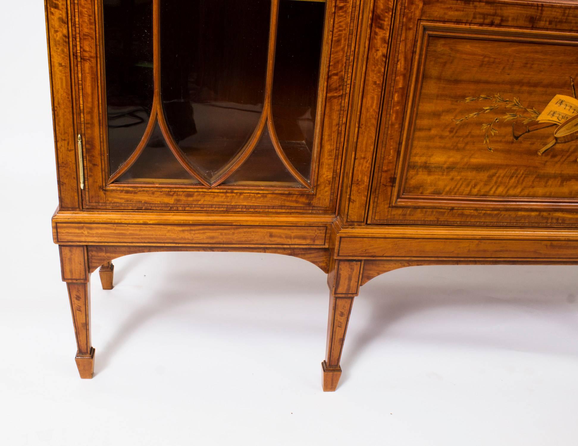 19th Century Victorian Satinwood and Marquetry Display Cabinet 4