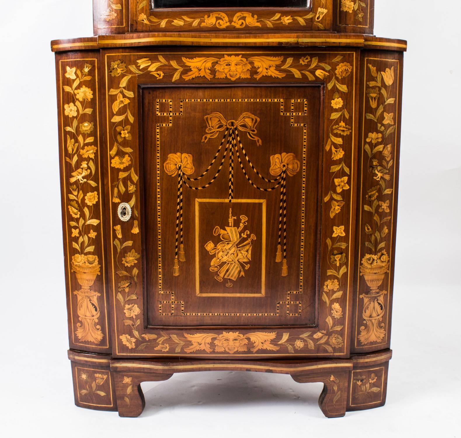 18th Century Antique Dutch Mahogany Marquetry Corner Cabinet, circa 1780
