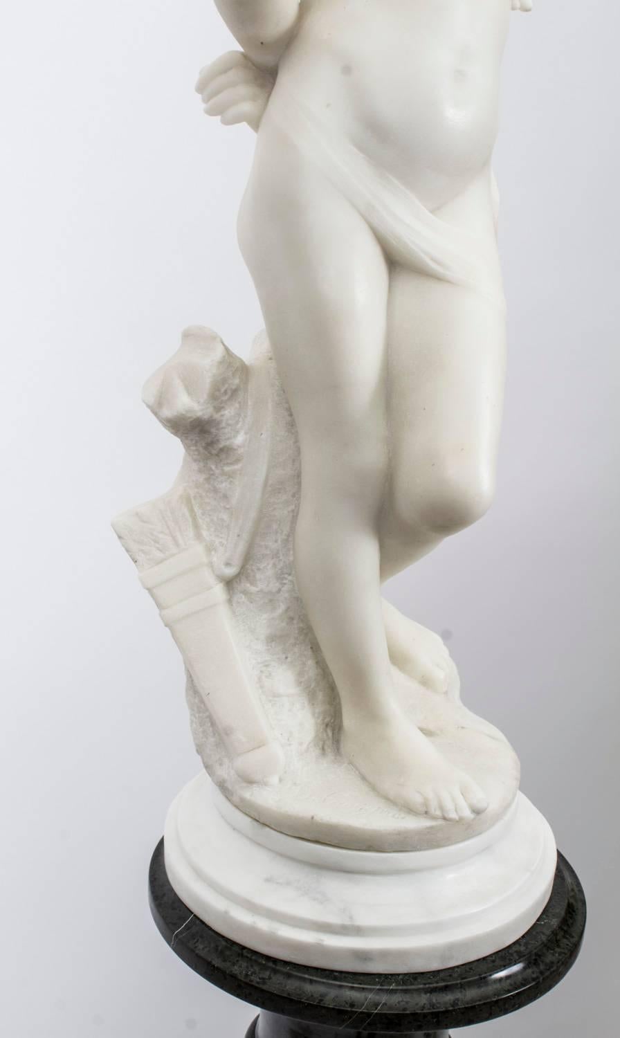 Antique French Marble Sculpture and Pedestal by Delavigne, circa 1890 2