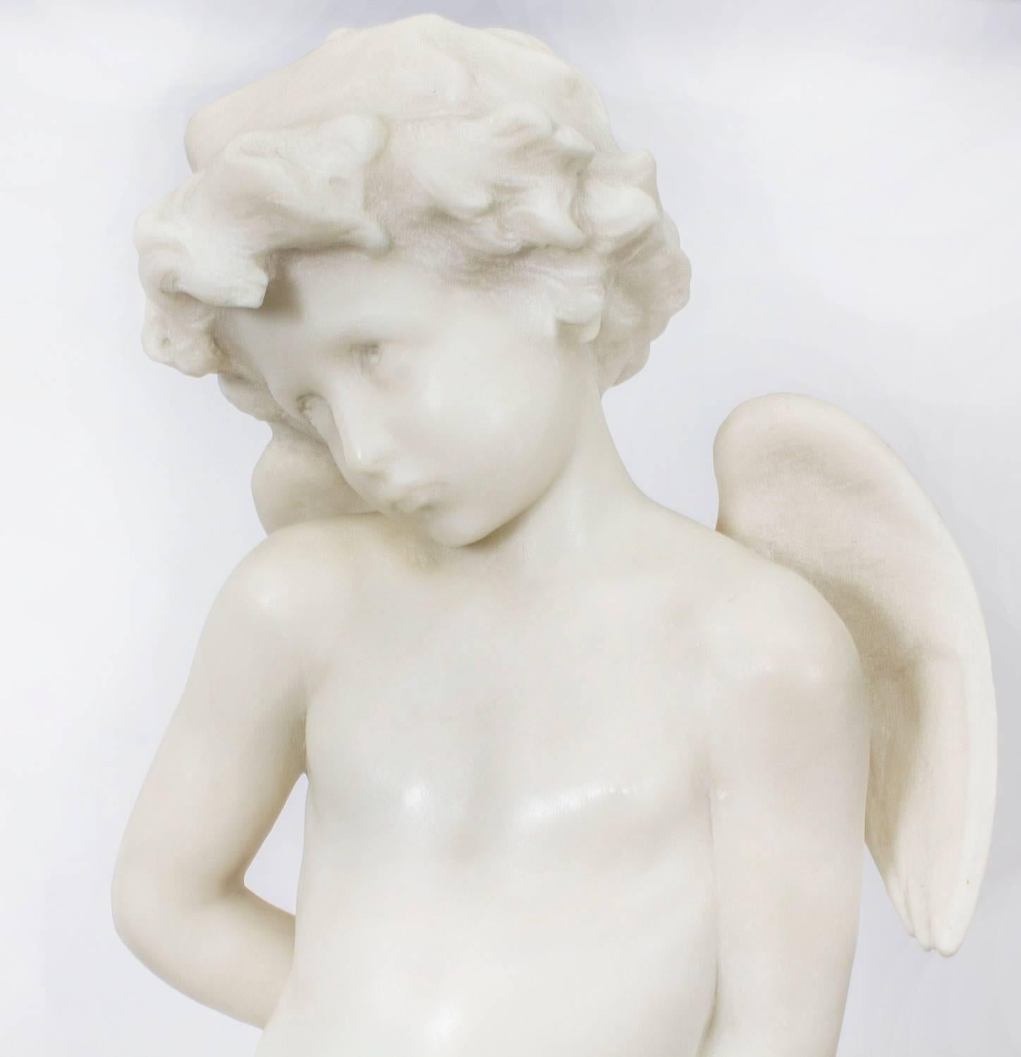 19th Century Antique French Marble Sculpture and Pedestal by Delavigne, circa 1890