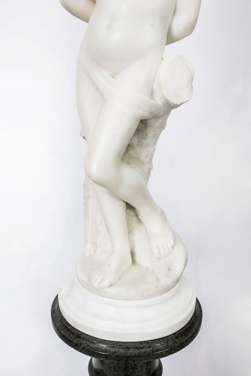 Antique French Marble Sculpture and Pedestal by Delavigne, circa 1890 1