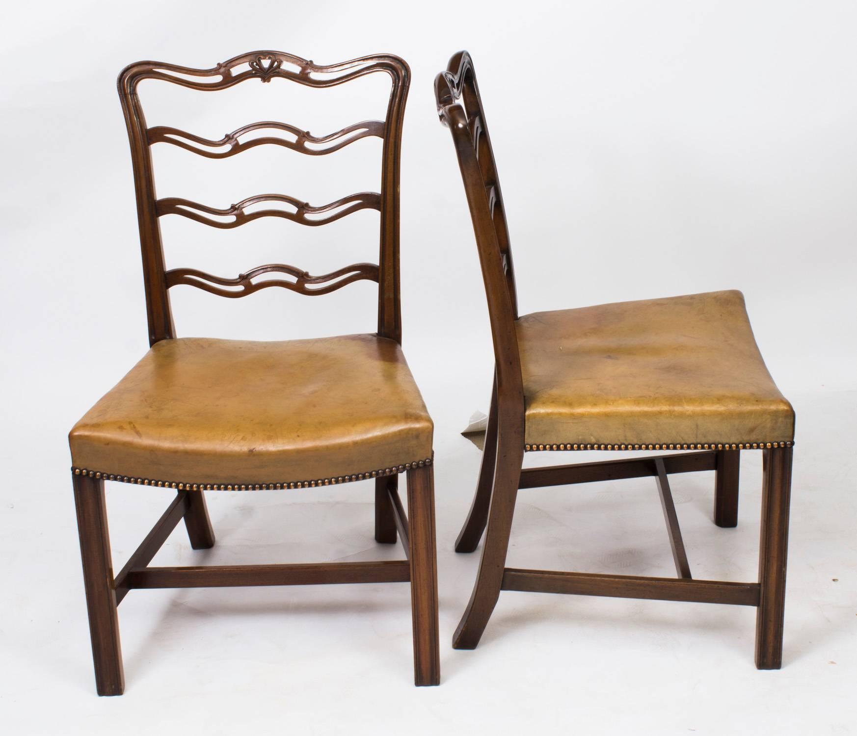 English Early 20th Century Set of 8 Chippendale Ladderback Dining Chairs from Harrods 