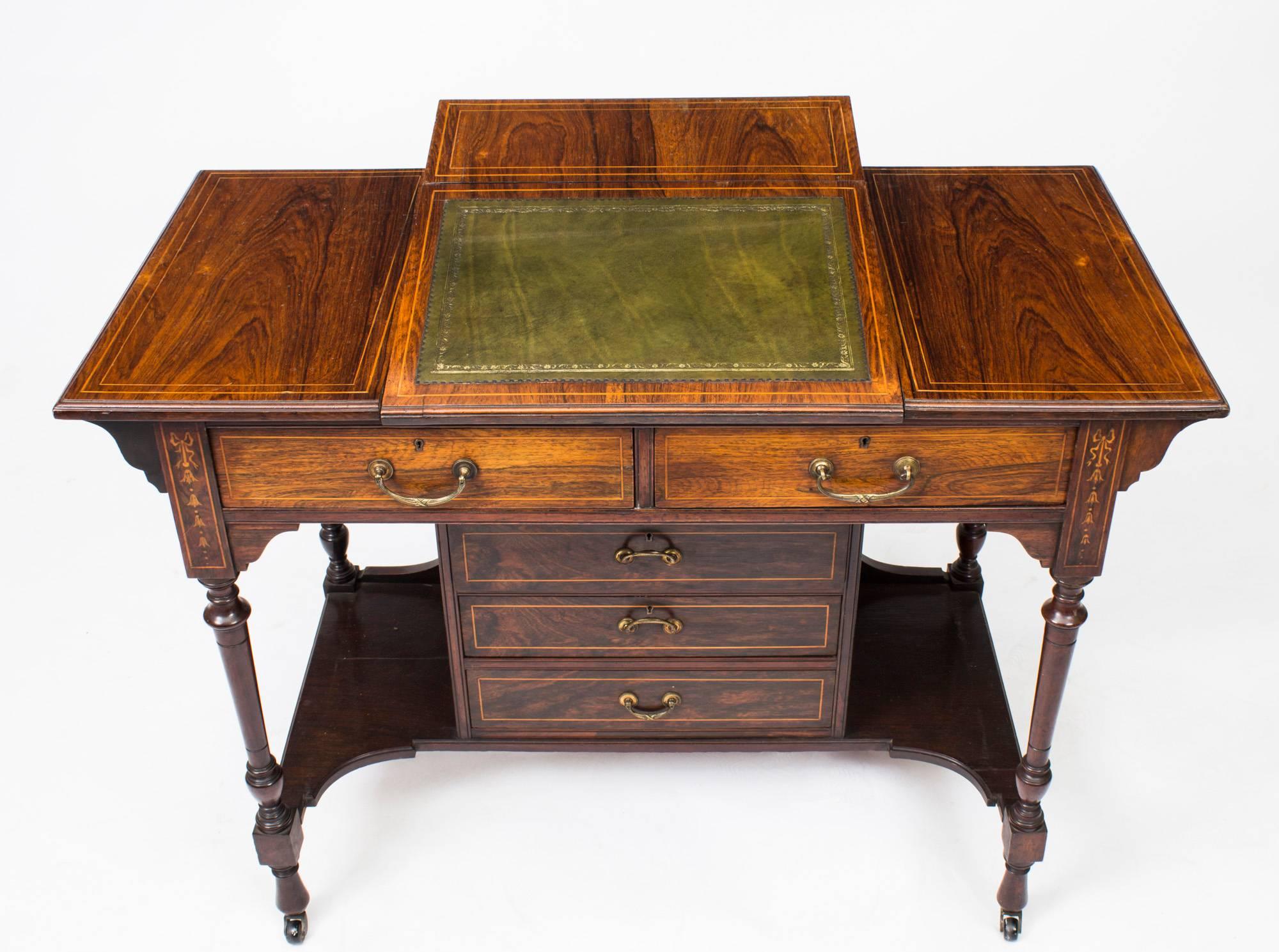 Late 19th Century Edwardian Inlaid Writing Table Desk 19th C