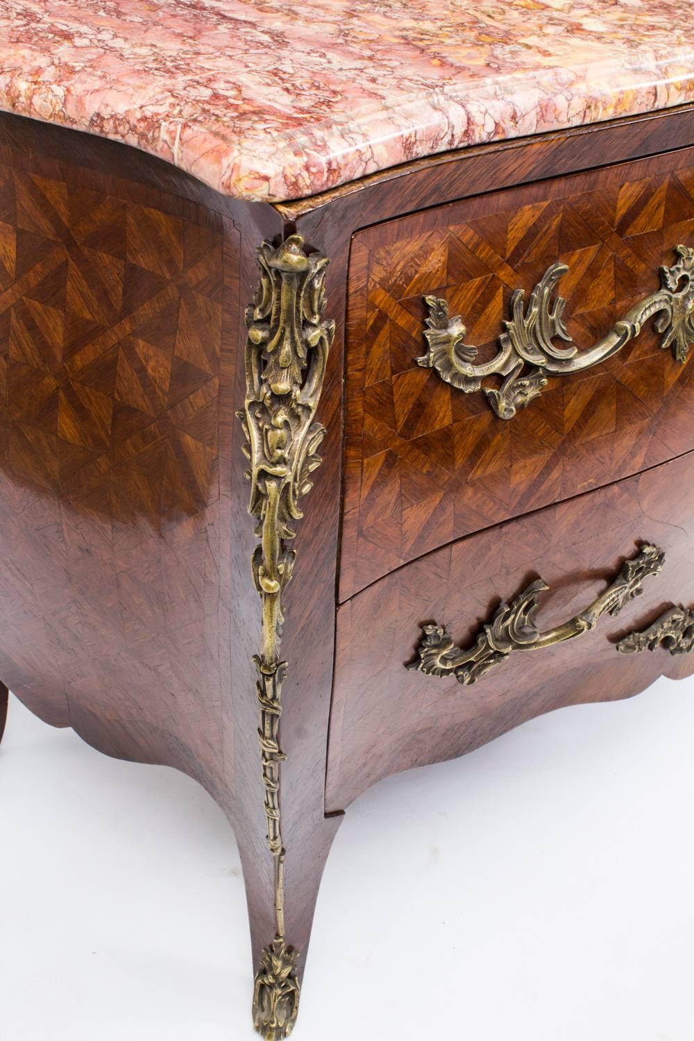  French Louis Revival Parquetry Commode Chest Marble 19th C 1