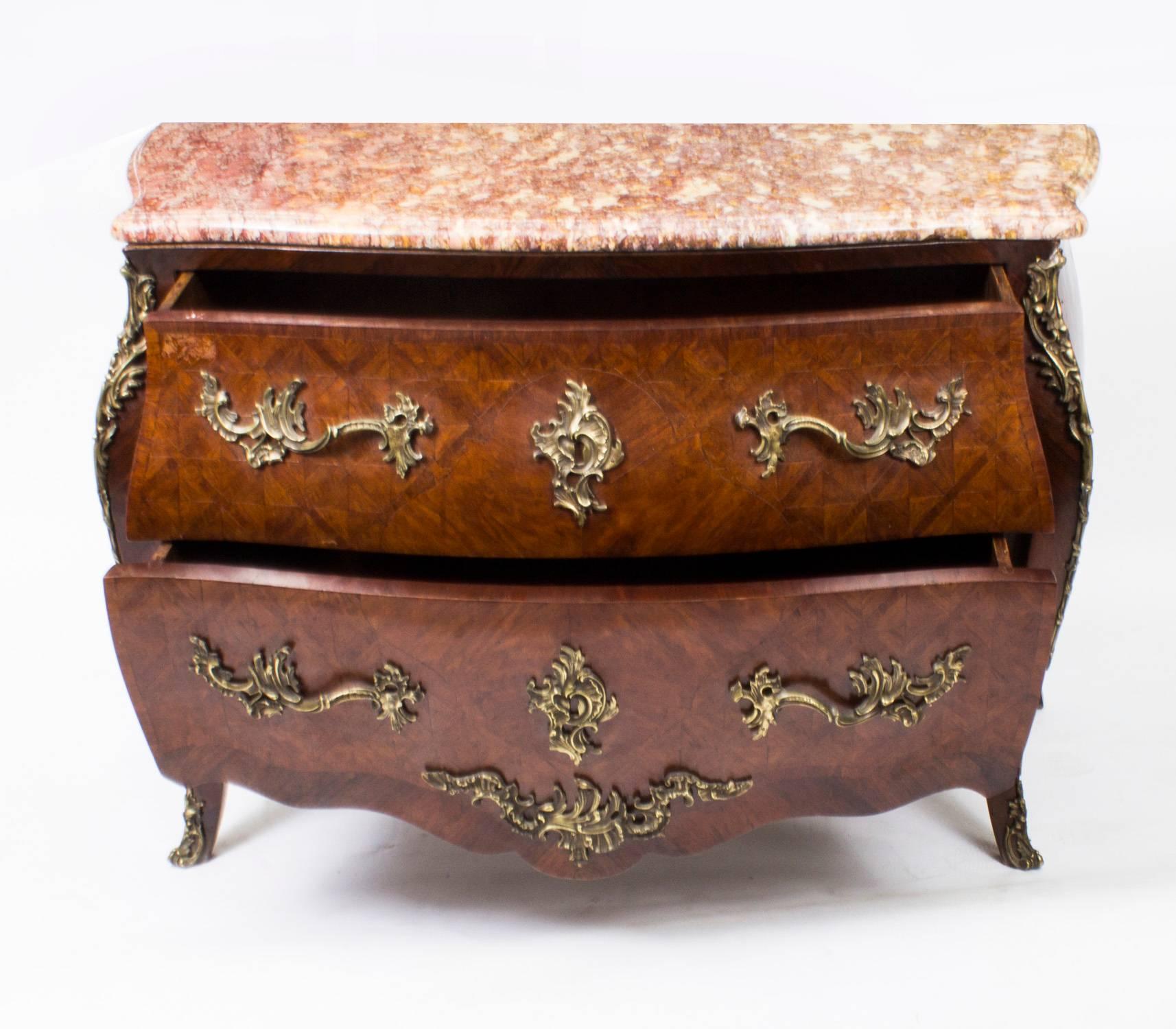 French Louis Revival Parquetry Commode Chest Marble 19th C 2