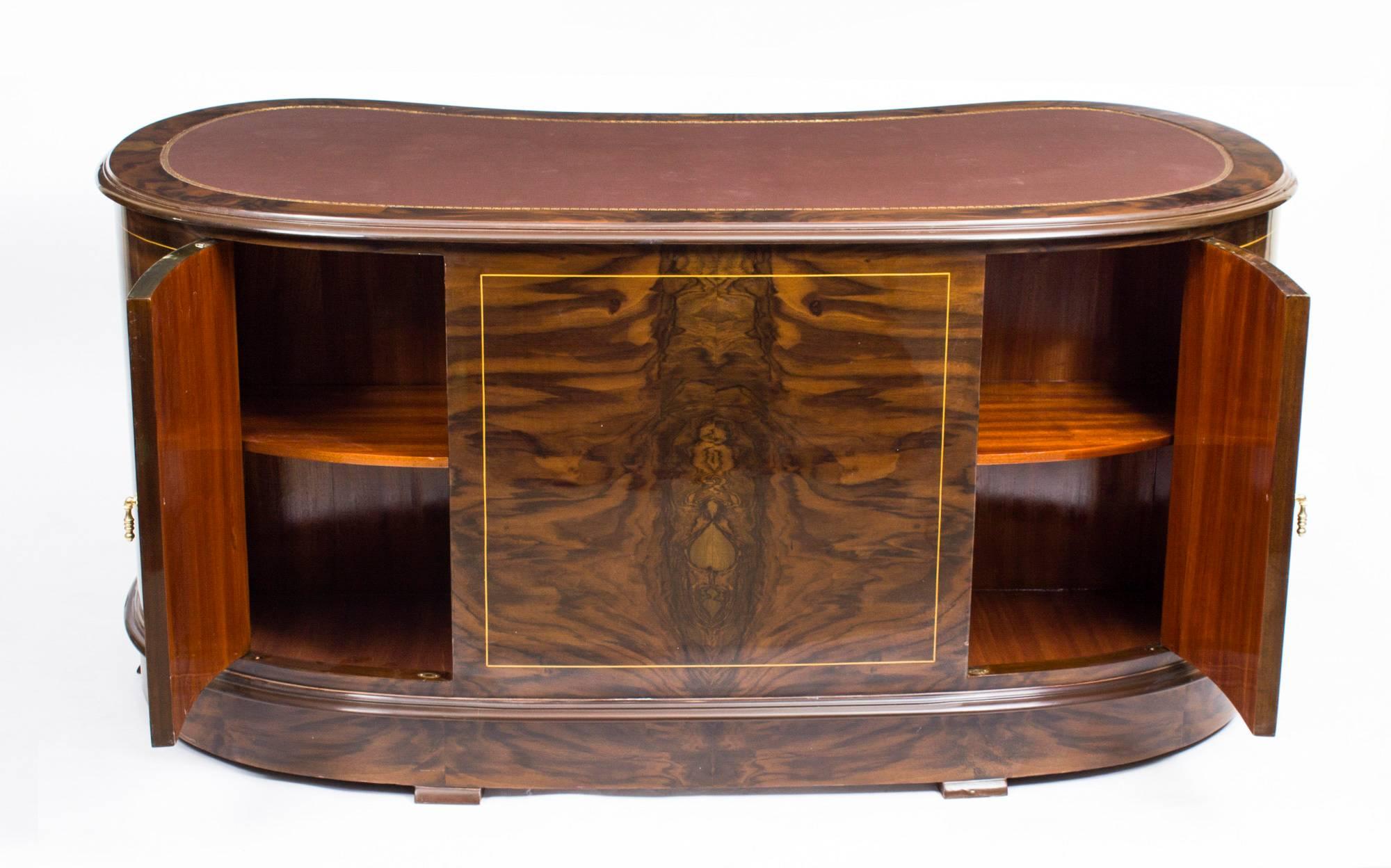 Leather Vintage Victorian Style Burr Walnut Kidney Shaped Desk
