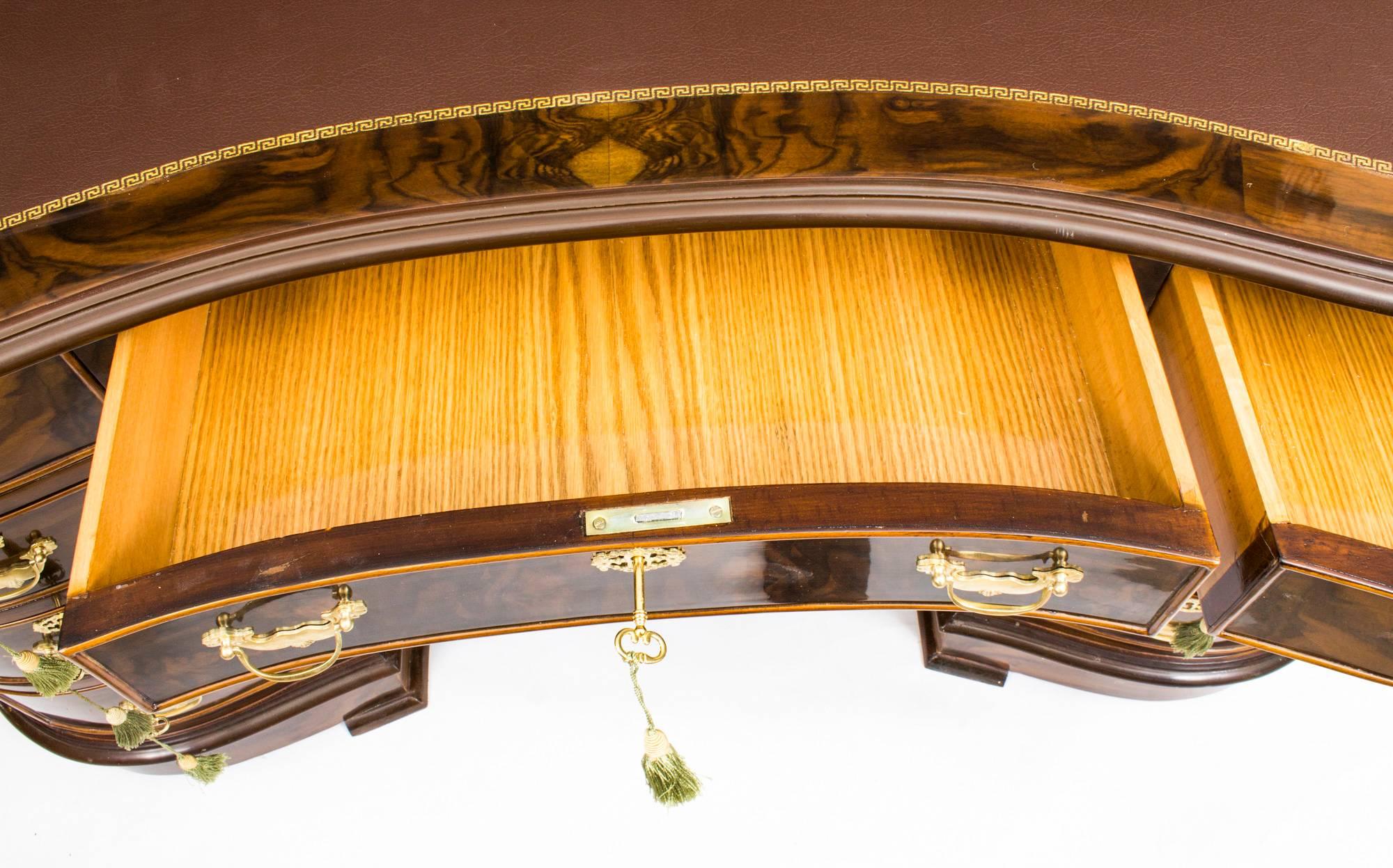 Vintage Victorian Style Burr Walnut Kidney Shaped Desk 1