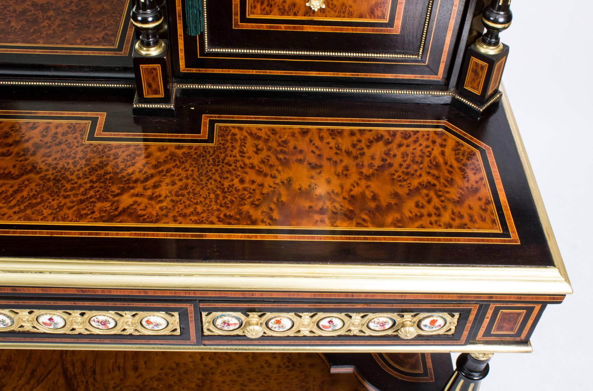 Mid-19th Century Antique Victorian Amboyna Inlaid Bonheur Du Jour 19th Century For Sale