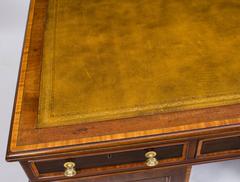 Antique Victorian Mahogany Inlaid Partners Pedestal Desk, circa 1870