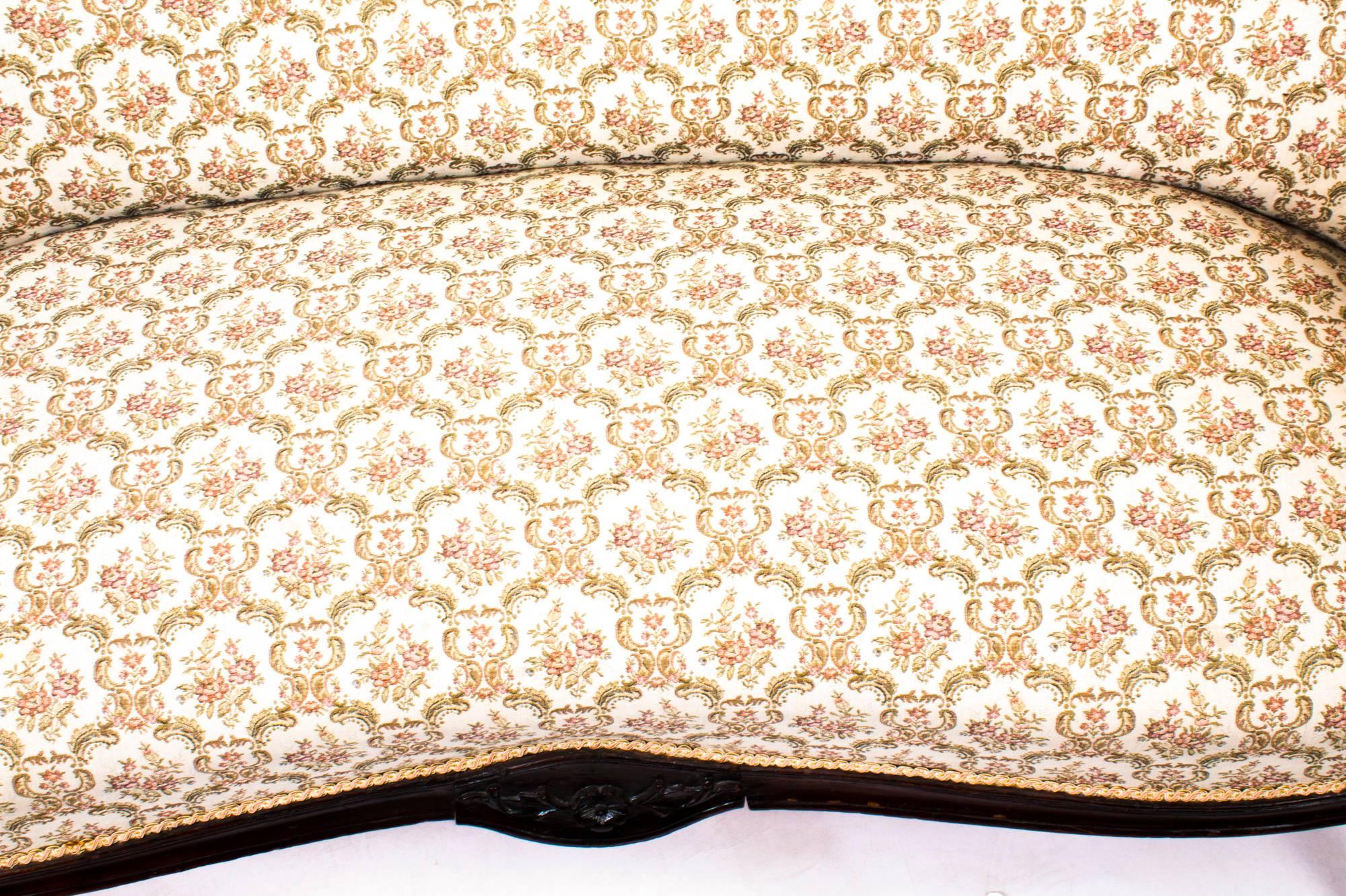 Fabric 19th Century Victorian Mahogany Two-Seat Settee Sofa