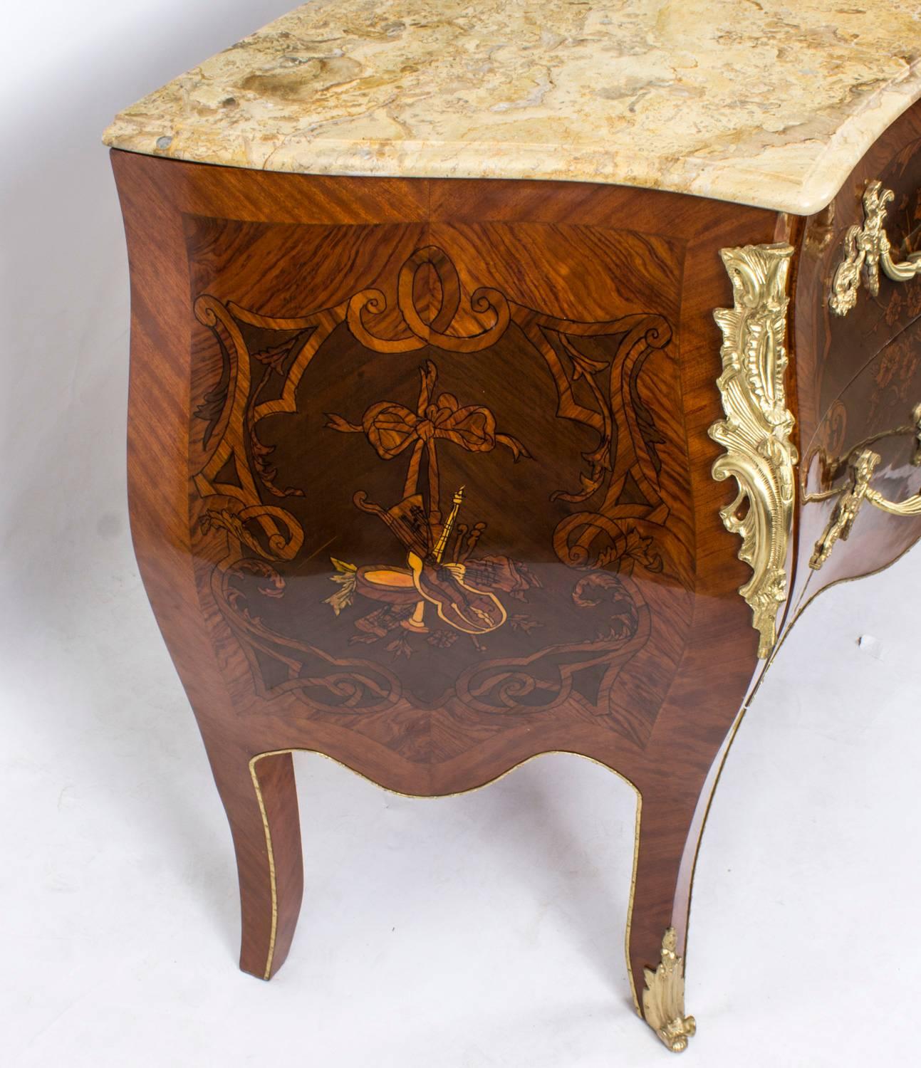 French Louis XV Marquetry Bombe Commode Chest 2