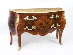 Pair of French Louis XV Marquetry Bombe Commodes