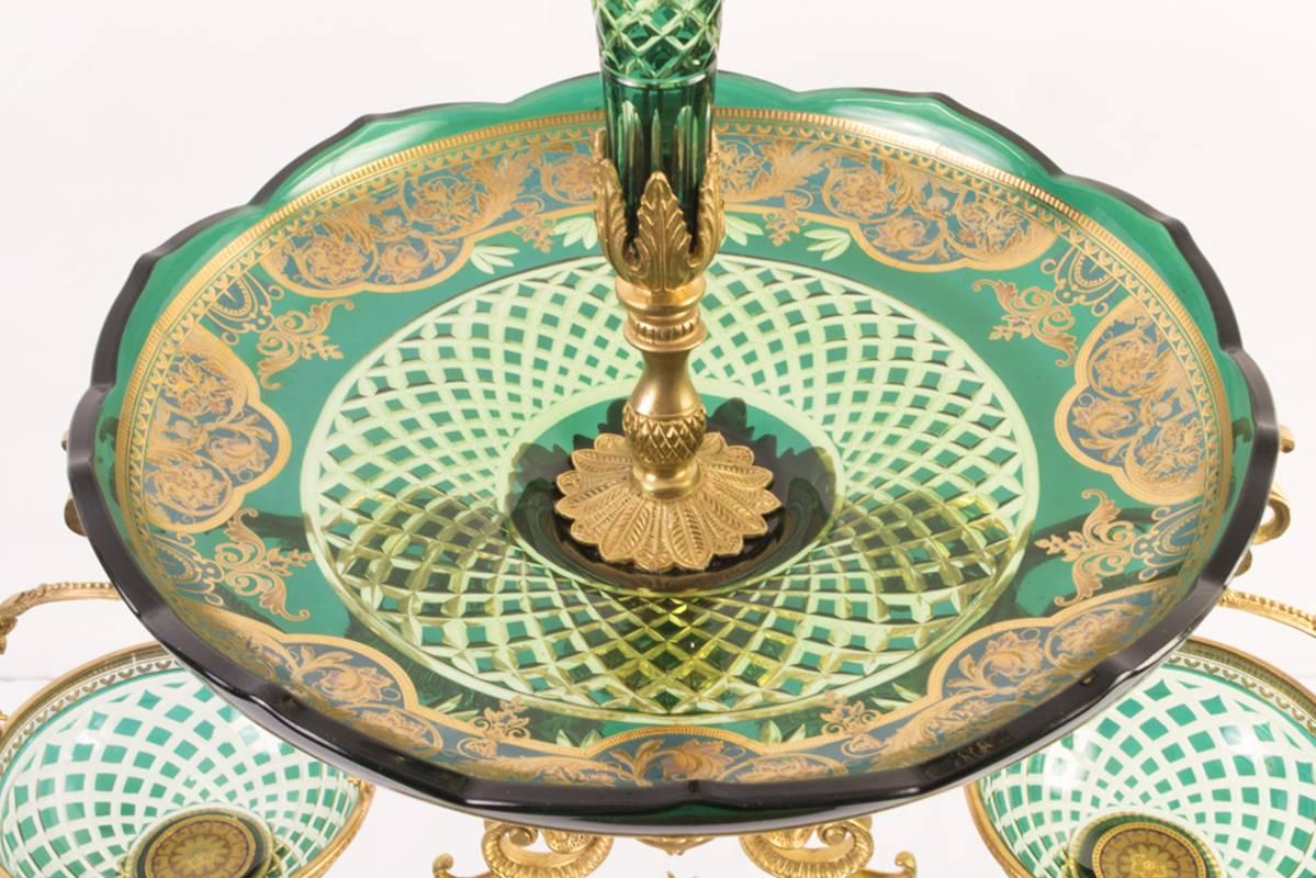 French Green Cut-Glass Epergne Centrepiece Ormolu In Excellent Condition In London, GB