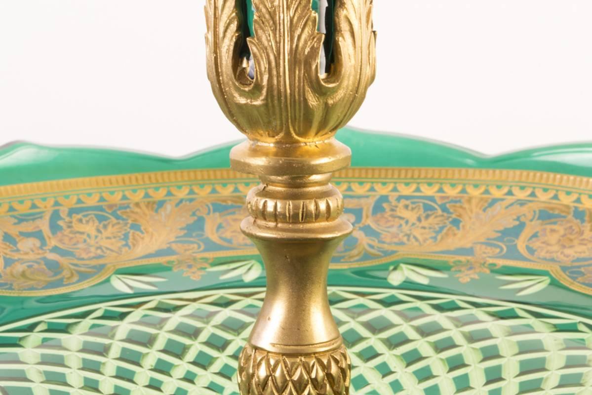 20th Century French Green Cut-Glass Epergne Centrepiece Ormolu