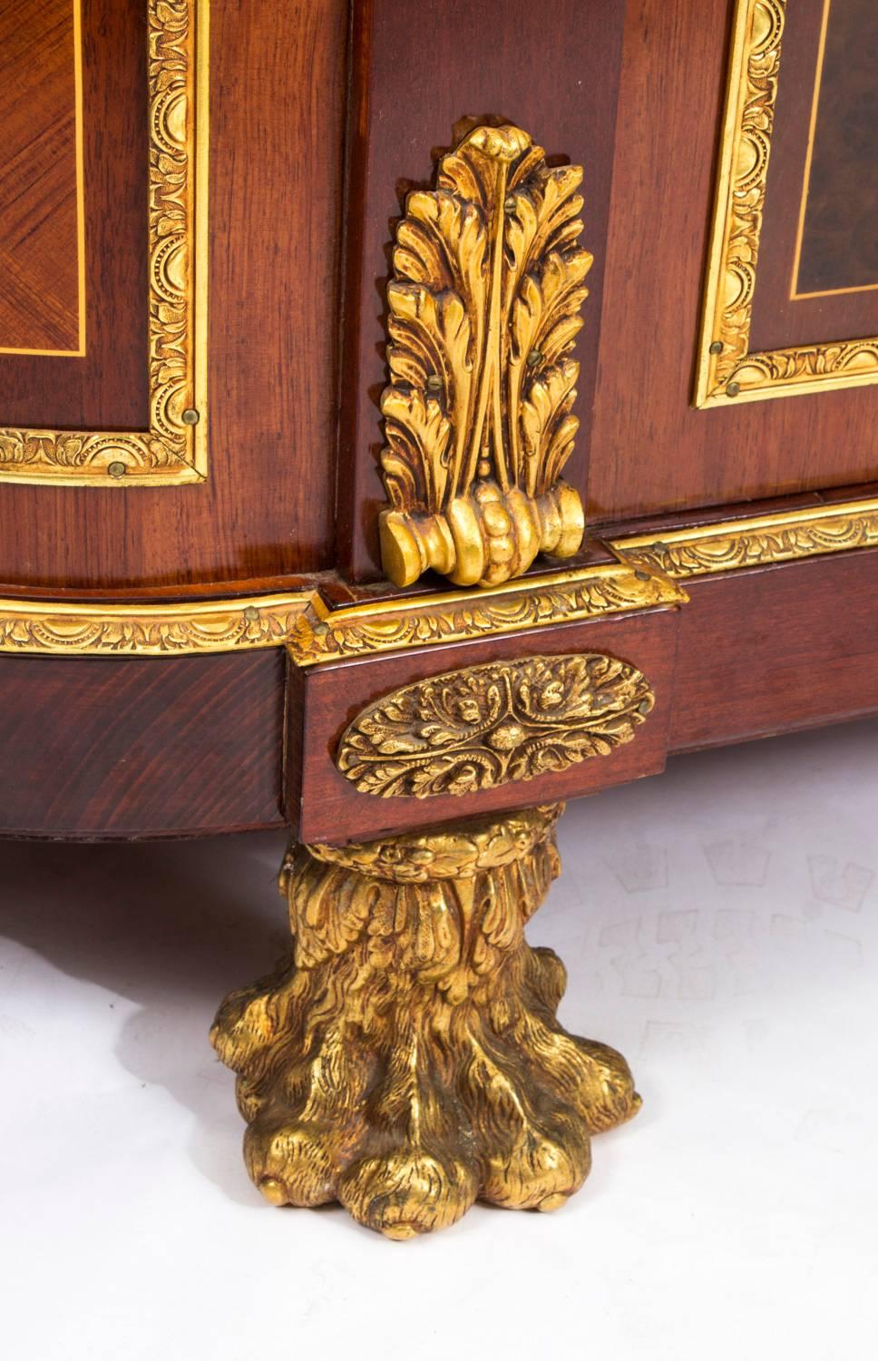 Marquetry Vintage Louis Revival Ormolu Mounted Vitrine Display Cabinet by 