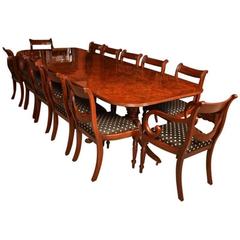 Stunning Burr Walnut Regency Style Twin Pillar Dining Table 12 Swag Chairs 11