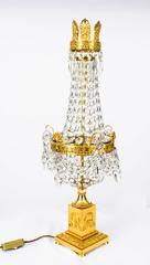 French Empire Style Gilt Bronze Crystal Table Lamp, circa 1920