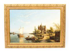 Antique Pair Oil Paintings "Zonnenbergh on the Spaarn" W R Dommersen, 1889