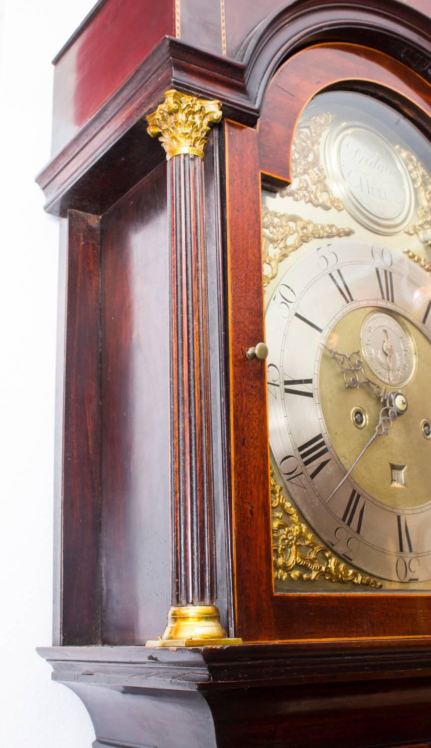 18th Century Flame Mahogany and Inlaid Longcase Clock, William Pridgin Hull In Excellent Condition In London, GB