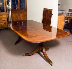 Flame Mahogany Crossbanded Regency Style Twin Pillar Dining Table & 6 sidechairs