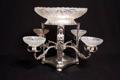 French Empire Silver Plate and Cut-Glass Centrepiece
