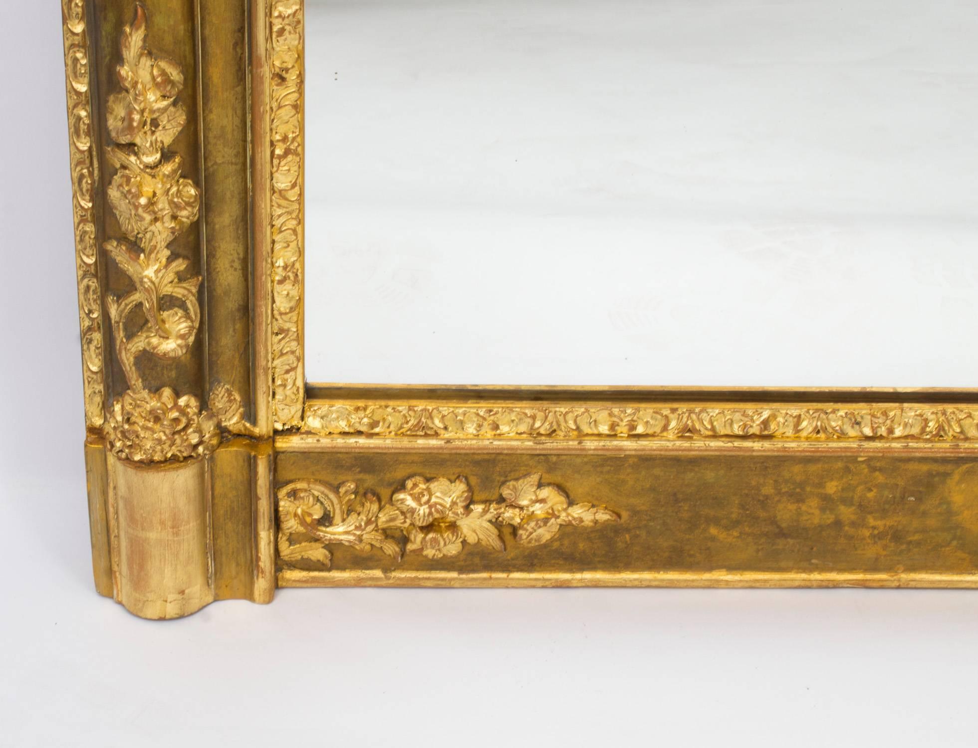19th Century French Floral Motif Giltwood Overmantel Mirror 4