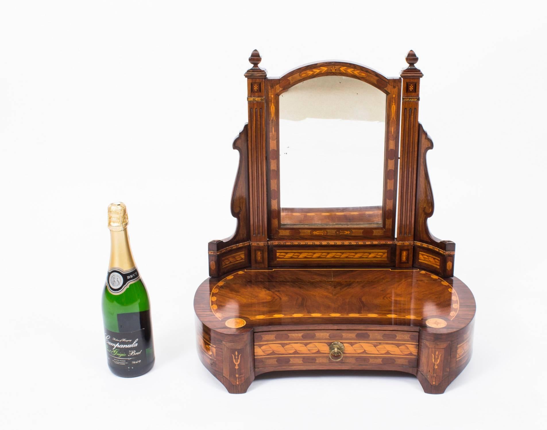 Antique French Burr Walnut Marquetry Dressing Table Mirror, circa 1860 3