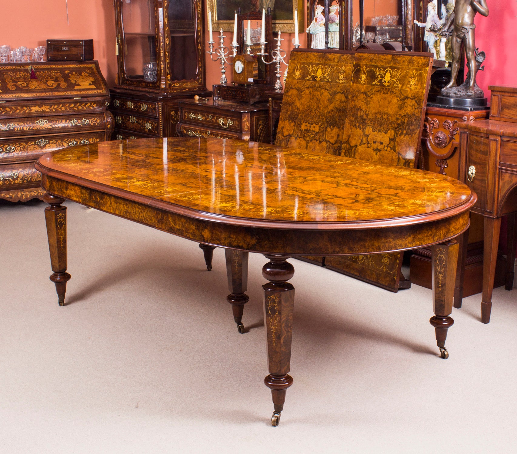 Bespoke Handmade 12ft Victorian Style Burr Walnut Marquetry Dining Table