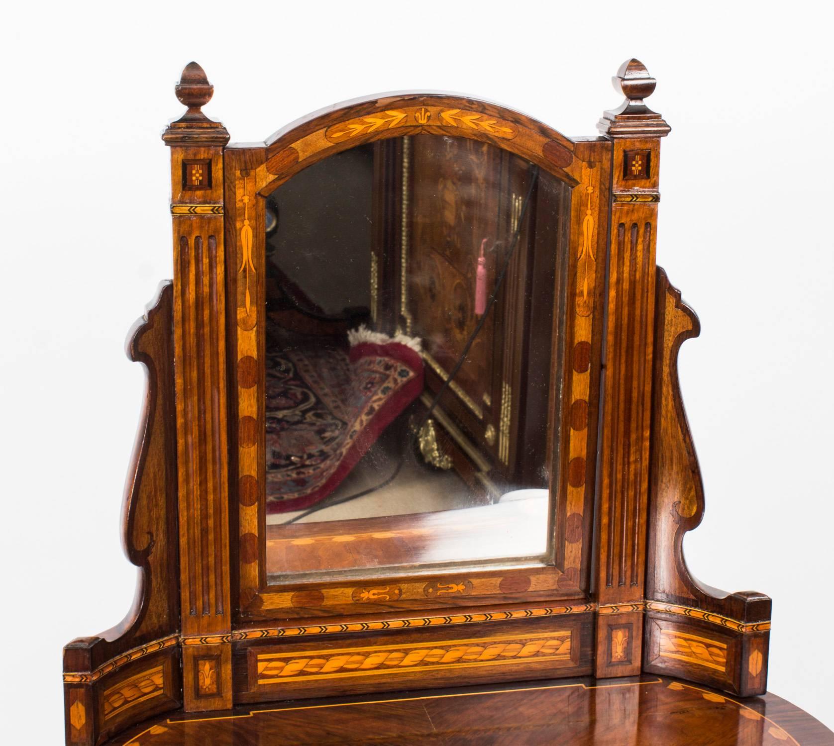 Marquetry Antique French Kidney Occasional Dressing Table and Mirror, circa 1860