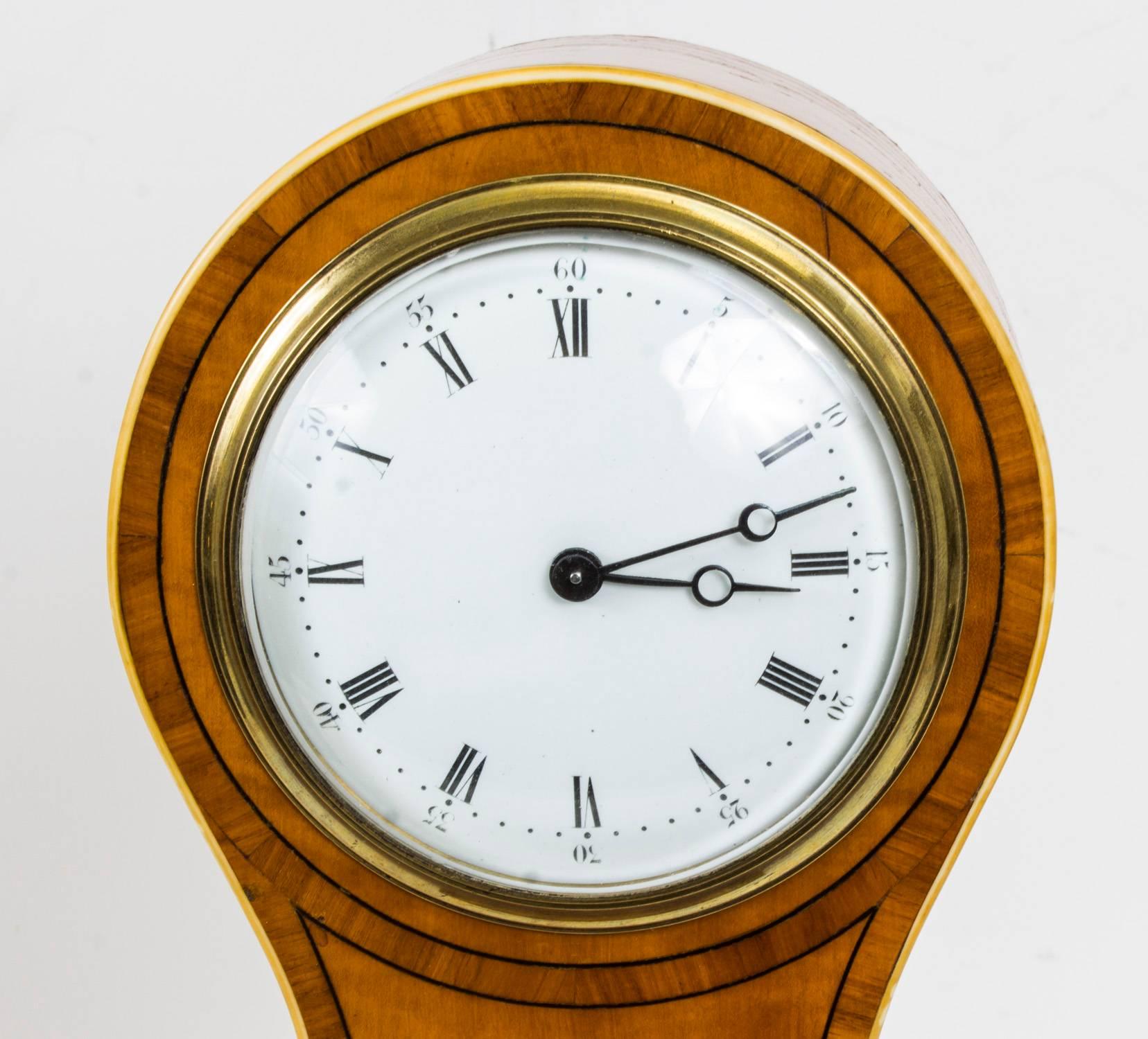 English Early 20th Century Edwardian Inlaid Satinwood Mantle Clock