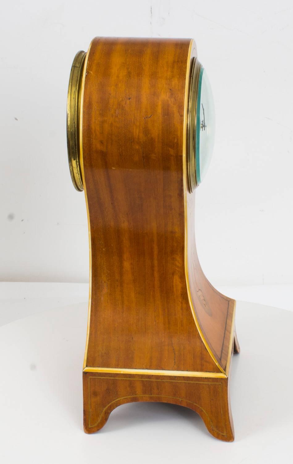 Early 20th Century Edwardian Inlaid Satinwood Mantle Clock 1