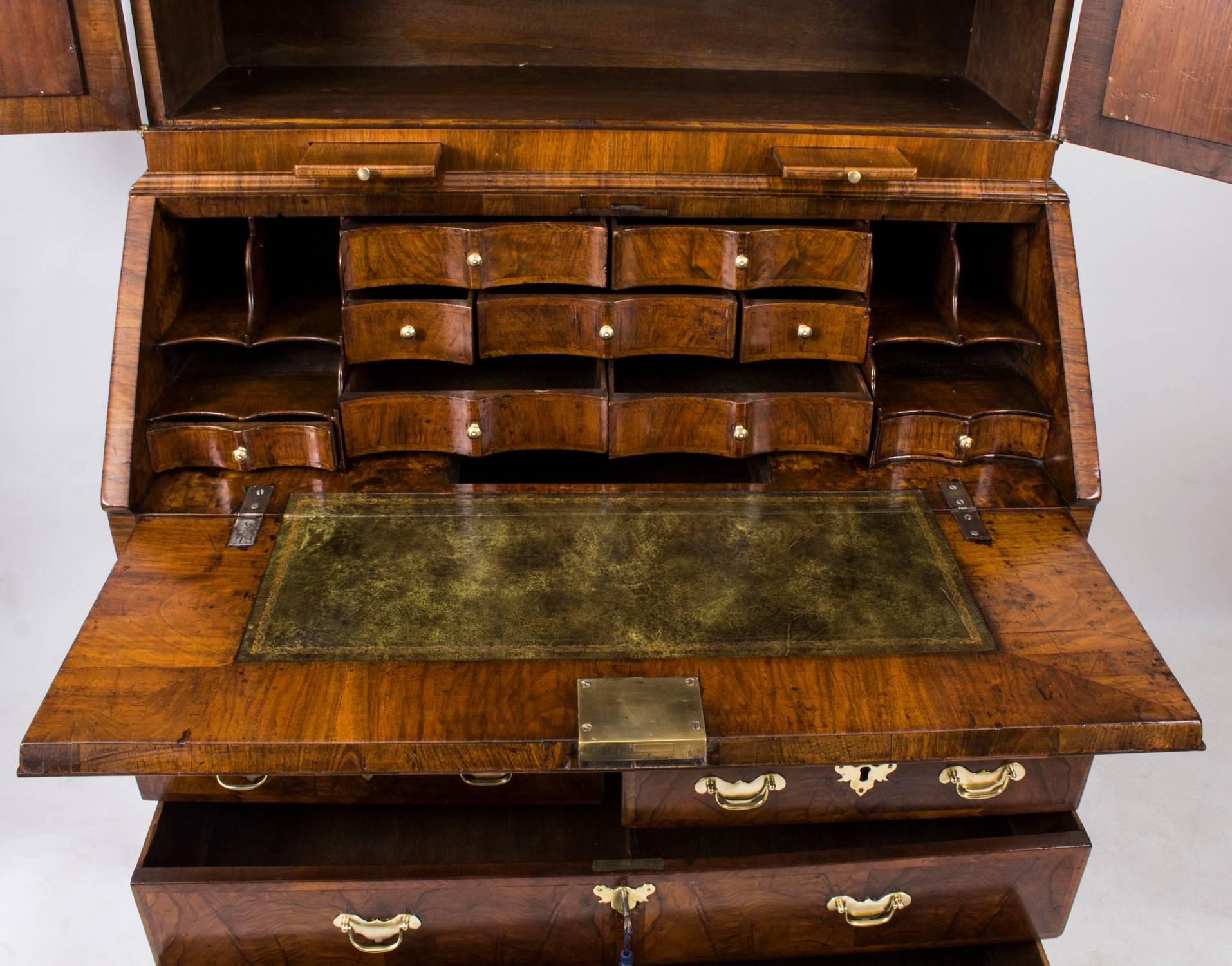 18th Century Queen Anne Double Dome Burr Walnut Bureau Bookcase For Sale 3