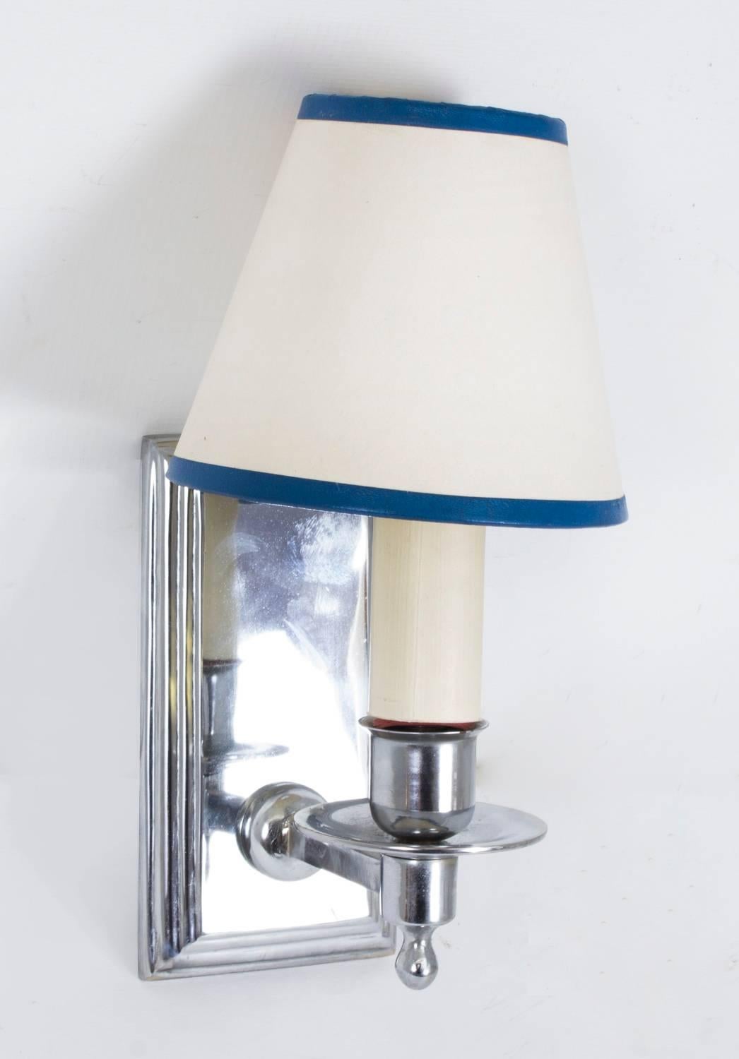 Mid-20th Century Pair Chrome Modernist Wall Lights Sconces French In Excellent Condition In London, GB