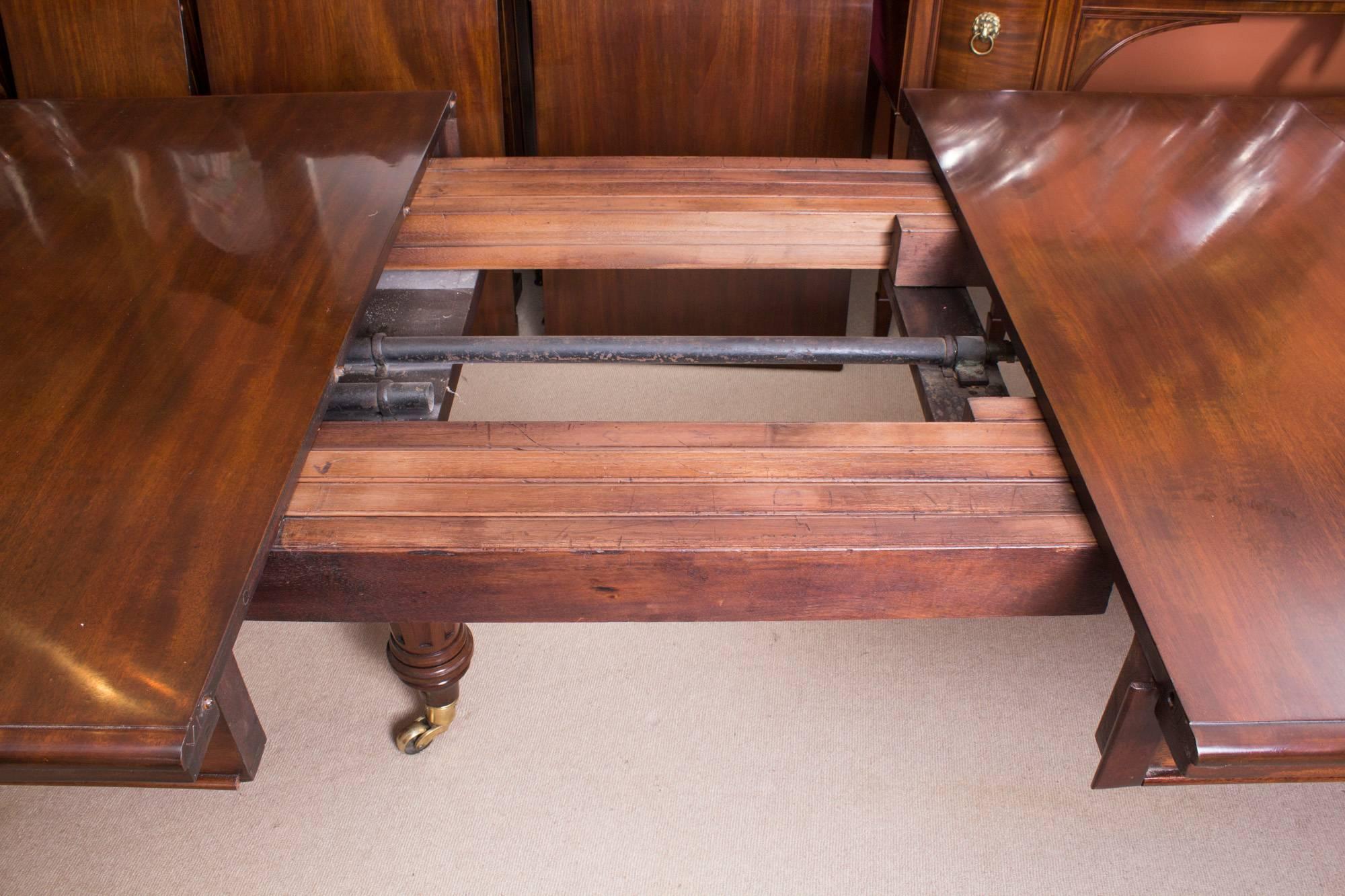 19th Century Antique Victorian Flame Mahogany Extending Dining Table and 16 Chairs
