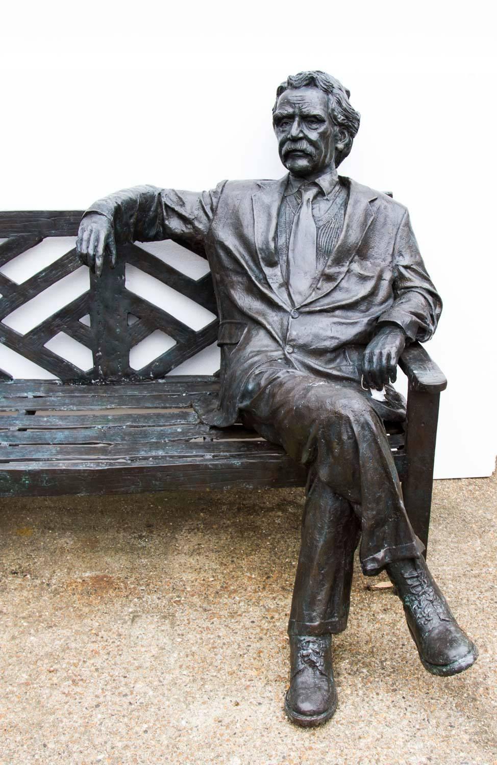20th Century Stunning Lifesize Bronze Albert Einstein on a Garden Bench