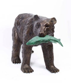 Pair of Wild Bears Fishing Salmon Bronze Sculptures